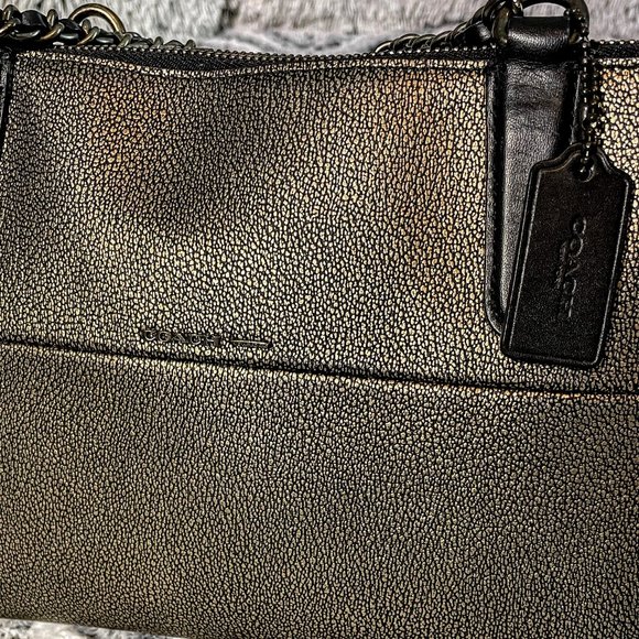 GUC - COACH MINI TURNLOCK BOROUGH BAG W/WOVEN CHAIN IN METALLIC LEATHER (33619) - Picture 9 of 13